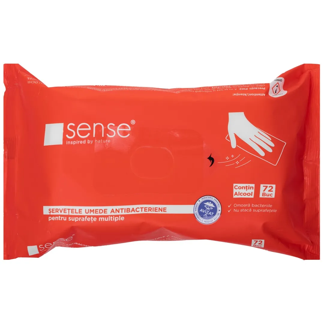 Antibacterial Wet Wipes for Surfaces, 72 Pieces/Pack, Sense - Cool&Clean — 1