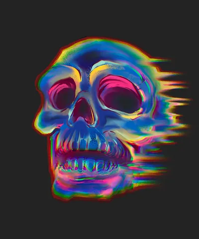 Trippy Human Skull in Color