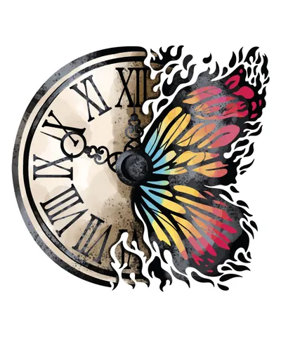 Butterfly and Vintage Clock