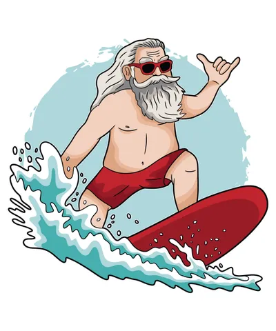 Santa Claus Surfing Waves