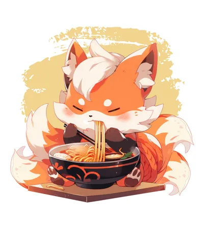 Fox Eating Bowl of Ramen