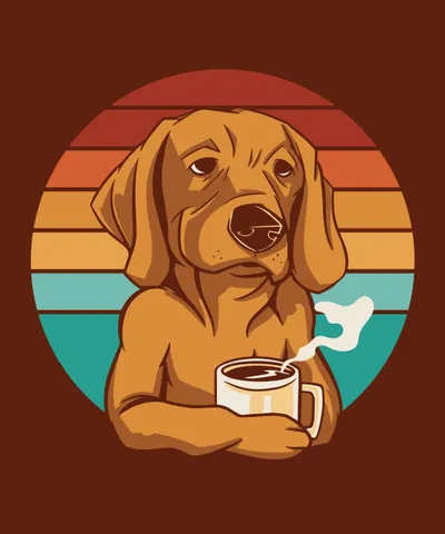 Dog Drinking Coffee Retro