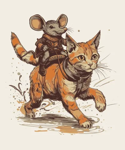 Mouse Riding a Cat Animal