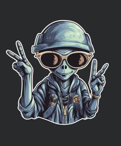 Cool Alien Doing Peace Sign