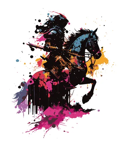 Warrior Riding Horse in Watercolor