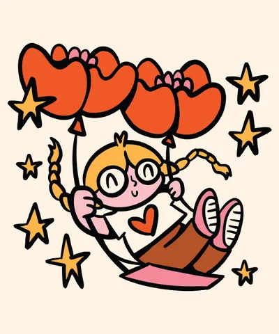 Girl on Heart Balloon Swing
