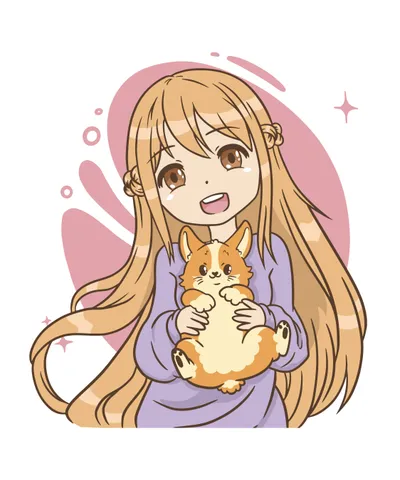 Anime Girl and Corgi Dog