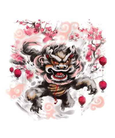 Watercolor Chinese Lion