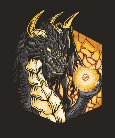 Dragon with RPG Dice