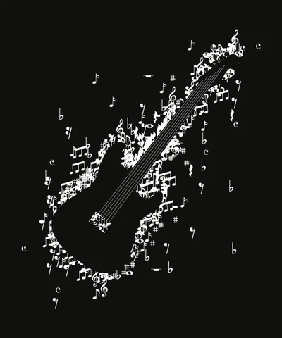 Guitar Instrument with Musical Notes
