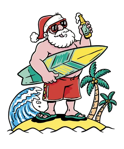 Santa Claus with a Surfboard
