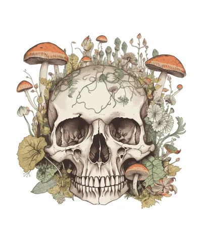 Skull with Mushrooms
