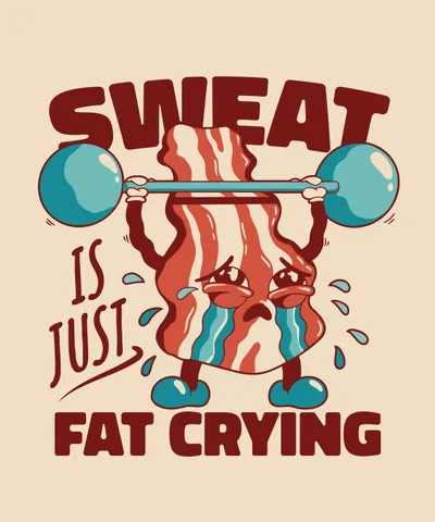 Bacon lifting weights humorously