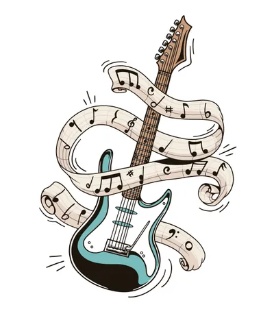 Electric Guitar with Musical Notes