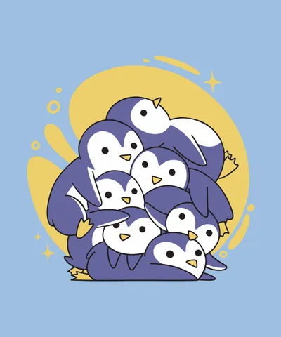 Cute Penguin Cartoon Pile