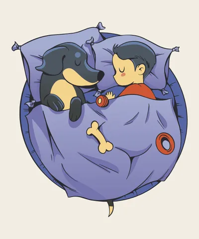 Dachshund Dog and Kid Sleeping