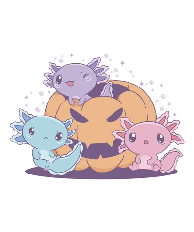 Axolotls with Halloween Pumpkin