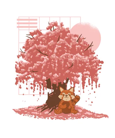 Red Panda and Sakura Tree