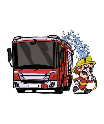 Cartoon Fireman with Truck