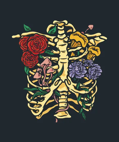 Flowers and Mushrooms in Skeleton