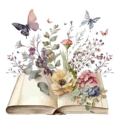 Open Books with Flowers