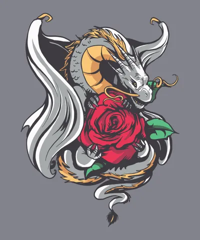 Silver Dragon with Rose