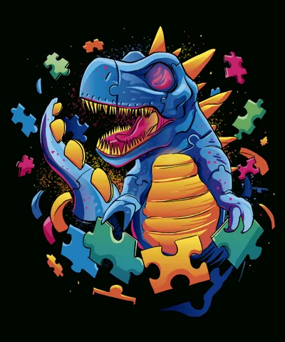 Dinosaur and Puzzle Pieces