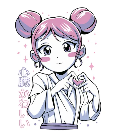 Anime Girl with Heart Hands
