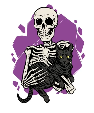 Skeleton and Black Cat